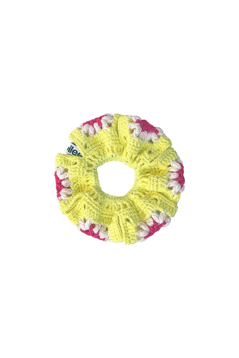 Flor Crochet Scrunchie _ Popo (Lemon Pink)