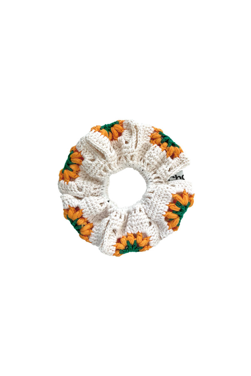 Flor Crochet Scrunchie _ Popo (Green Orange)